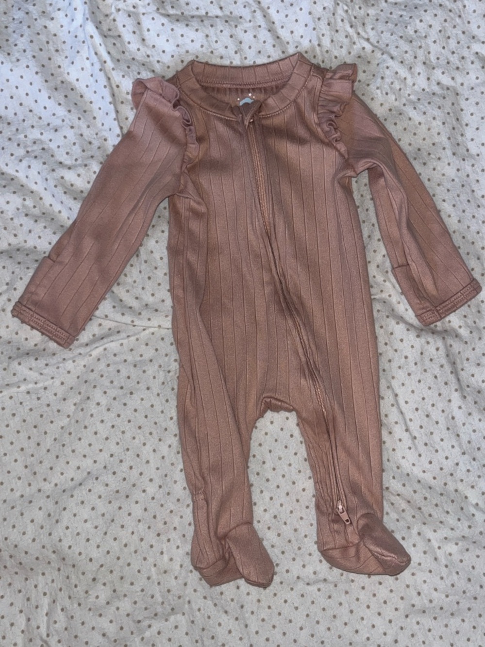 cloud island Ribbed Zip-Front footie in Dusty Rose Mauve
